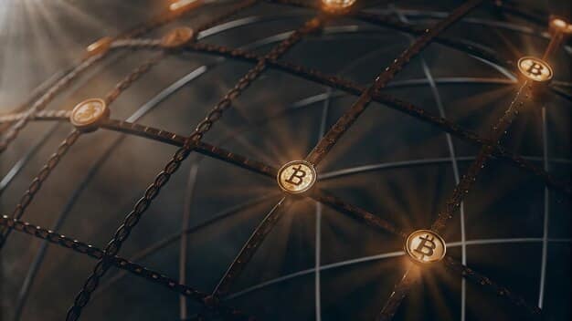 A digital illustration depicting a maze with Bitcoin symbols leading to a building labeled 