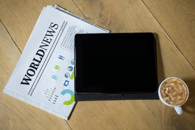 A close-up shot of a news headline on a tablet screen that reads 