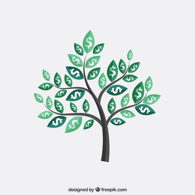 A stylized graphic depicting a tree growing with money as leaves, symbolizing the tax-free growth of a Roth IRA investment.