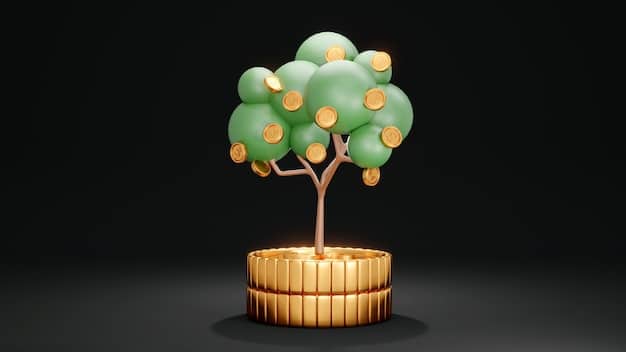 A visual representation of a growing money tree, with coins and dollar bills as leaves, symbolizing the growth of retirement savings over time through strategic 401(k) investments.
