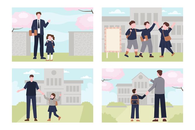 A split illustration showing two families: one with multiple children in college looking stressed while reviewing financial documents, and another single-child family smiling confidently while planning their college expenses online.